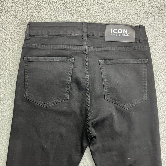 Mens Icon Amsterdam Jeans Black Denim Skinny Slim Fit Straight Leg W30 x L30 - Picture 5 of 7